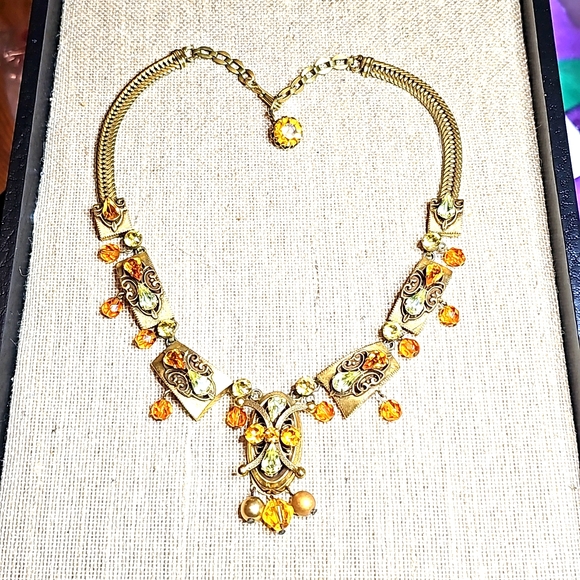 Vintage West Germany Faux Topaz/Citrine Rhinestone Necklace